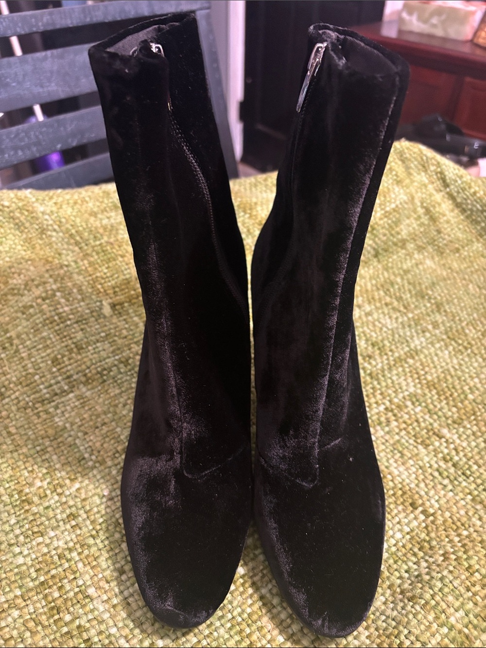 Lauren Ralph Lauren Black Velvet Ankle Boots with Side Zip